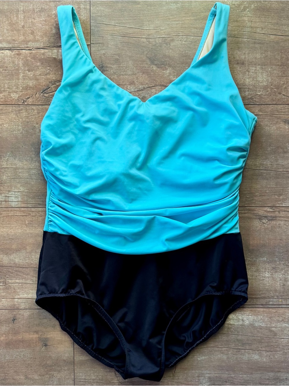 Miraclesuit Blue and Black Colorblock Tummy Control One Piece Swimsuit Sz 20W